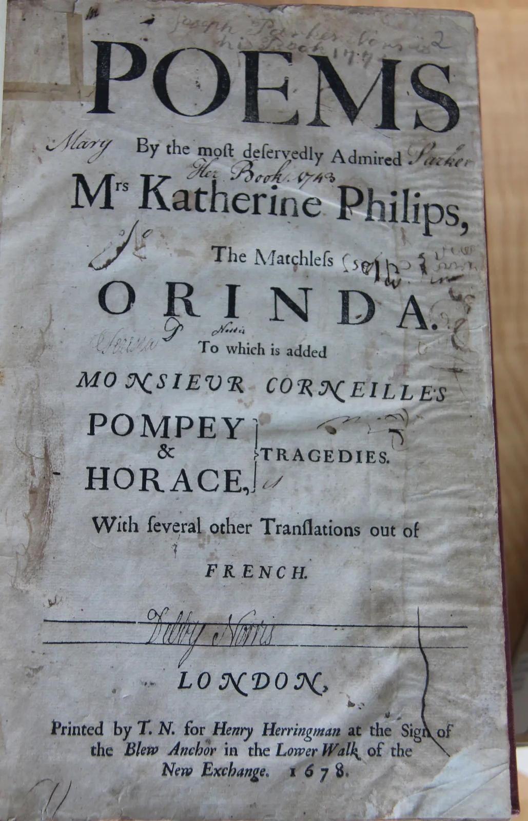 Letterpress title page with the word POEMS in large capitals at the top, followed by lines of type of decreasing size naming the author and the works, and an imprint with printer, bookseller and date at the foot